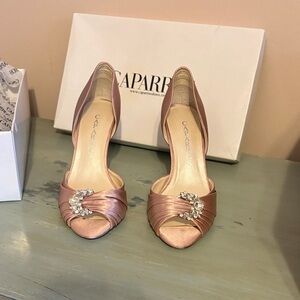 Caparros Blush Satin Heels with Rhinestone Accent